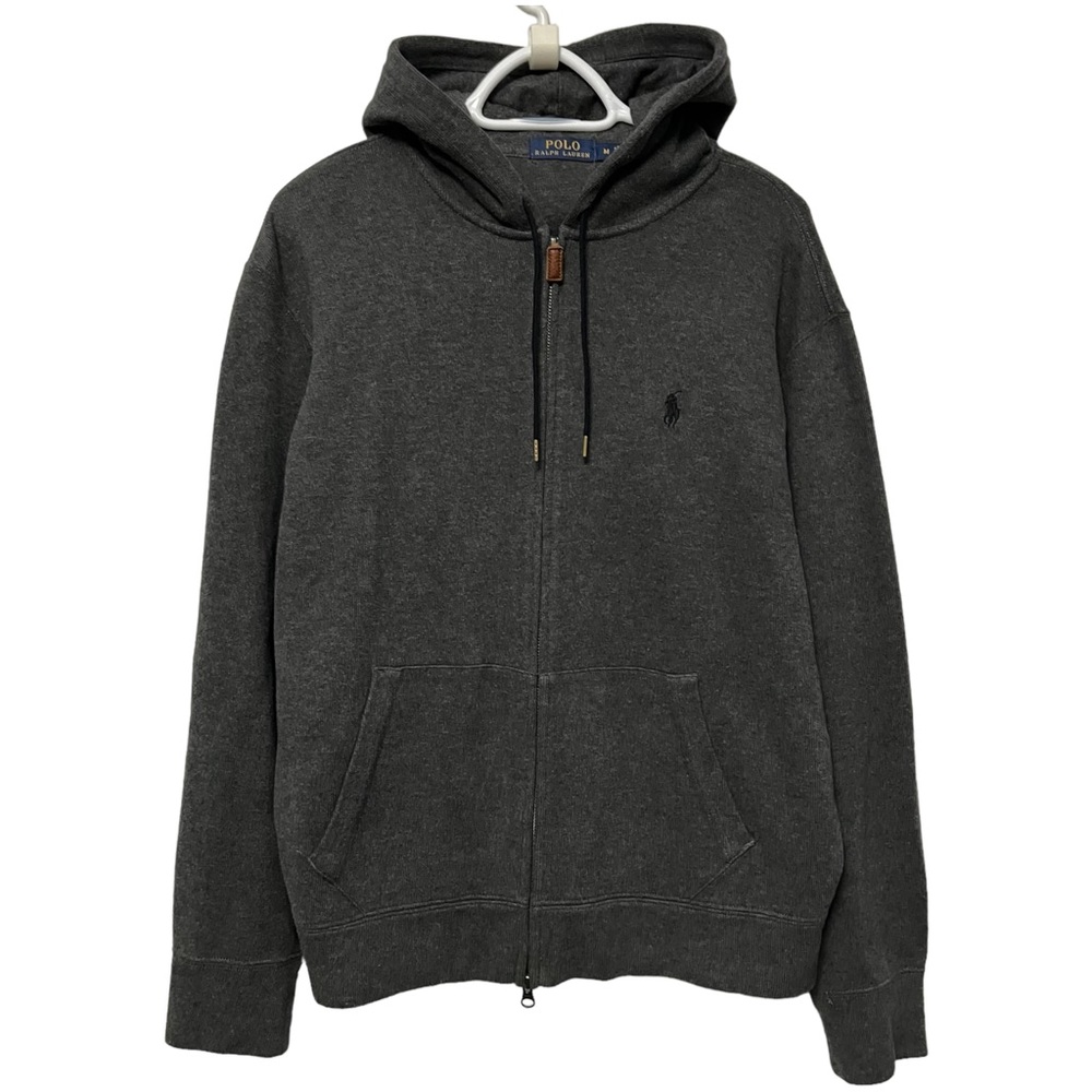 POLO RALPH LAUREN HOODIE ZIP PONY LOGO JOCKEY HORSEMAN EMBROIDERY DARK GRAY MED